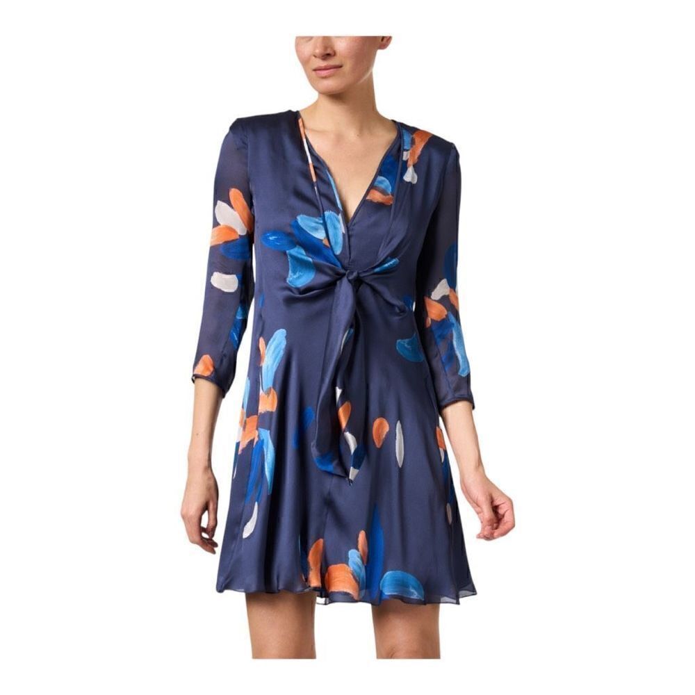 Emporio Armani Blue Printed Floral Silk Dress Size 10 (46) NWT